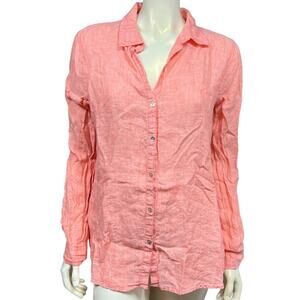 Jones & Co. Large Salmon Linen Long Sleeve Button-Down Shirt